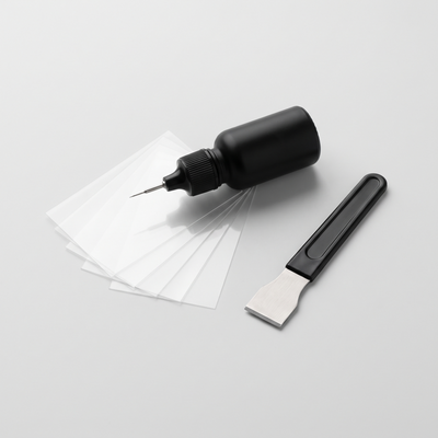 GALLAGHER GlassFix windshield repair kit: resin applicator, curing films and razor blade